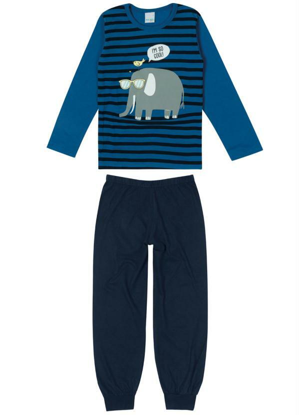 Malwee Kids - Pijama Azul Marinho Listrado Elefante