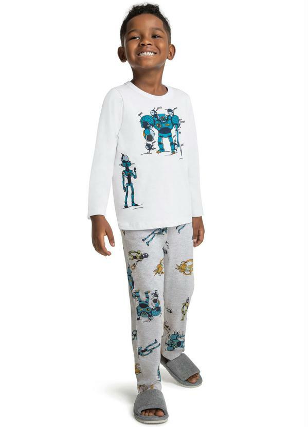 Trick Nick - Pijama Infantil Masculino Robôs Branco 1