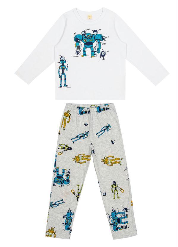 Trick Nick - Pijama Infantil Masculino Robôs Branco 3