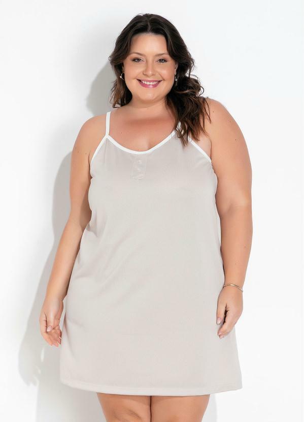 Marguerite - Camisola Plus Size Bege com Botões Decorativos