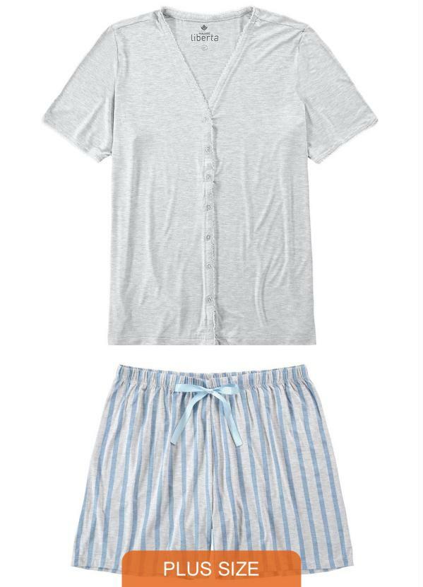 Malwee Plus - Pijama Mescla Plus Size Listrado com Cetim