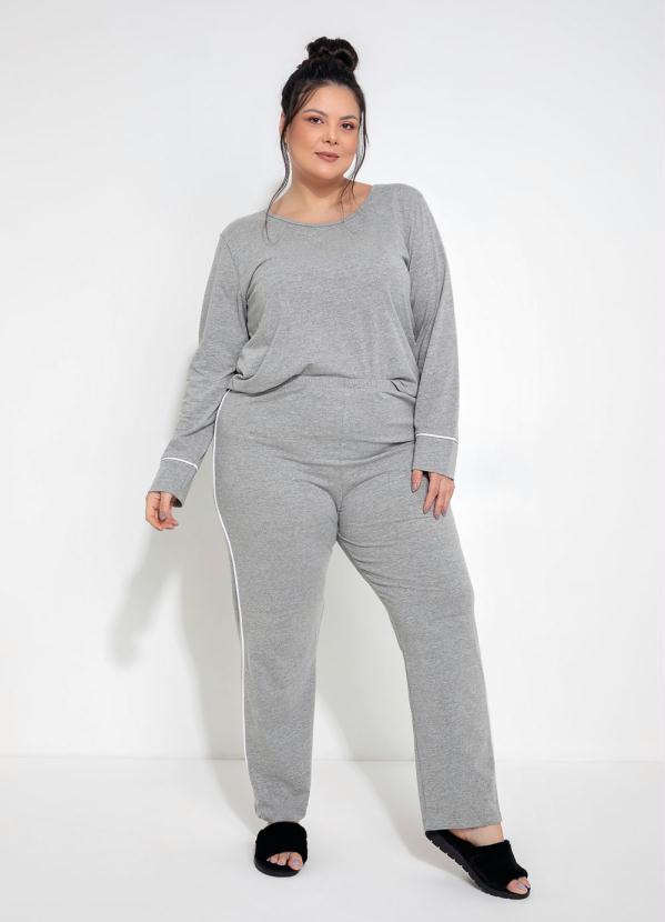Marguerite - Pijama Plus Size Mescla Longo com Viés