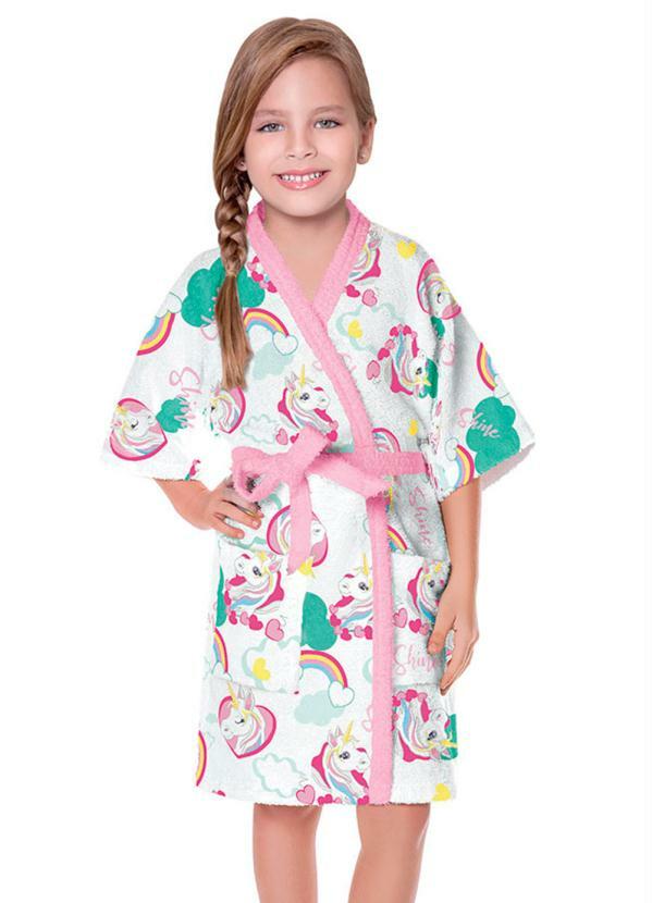Rovi Kids - Roupão Infantil Felpudo Unicórnio Lepper Branco