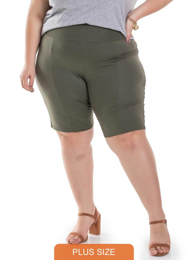 Miss Masy Plus - Bermuda Feminina em Ponto Roma Verde Musgo