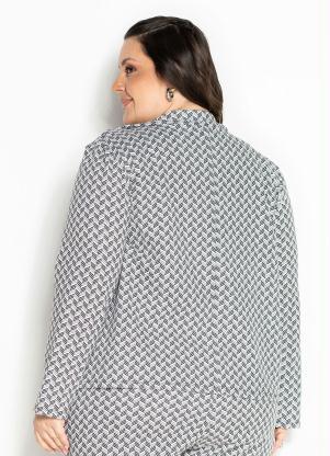 Marguerite - Blazer Abstrato Branco com Botões Plus Size - MARGUERITE