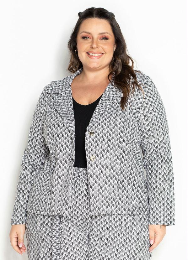 Blazer Abstrato Branco Com Botões Plus Size Marguerite