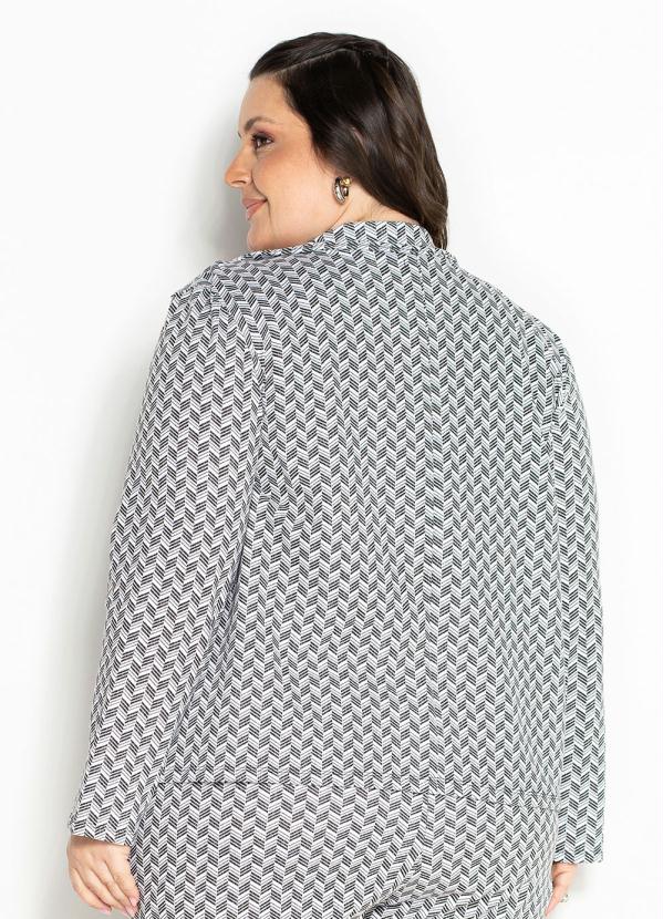 Marguerite - Blazer Abstrato Branco com Botões Plus Size 2