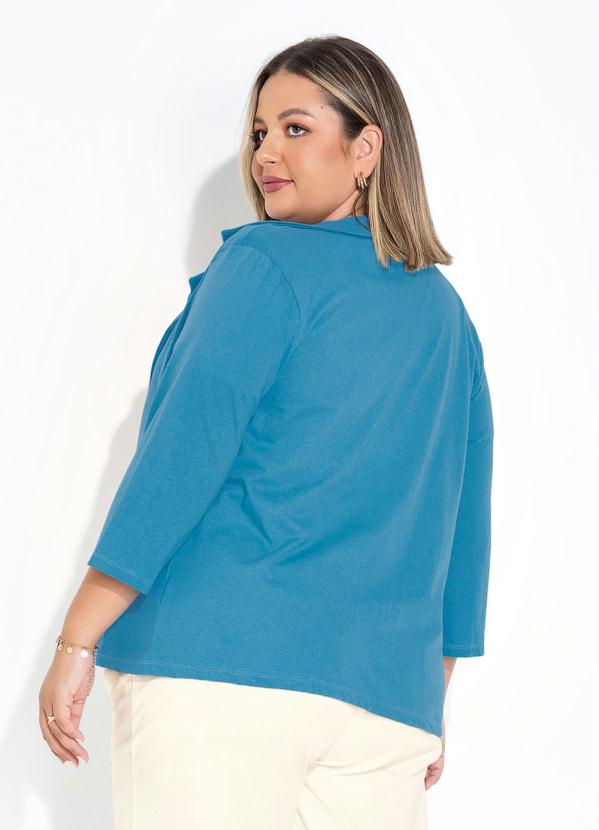 Marguerite - Blazer Azul com Mangas 3/4 Plus Size 2