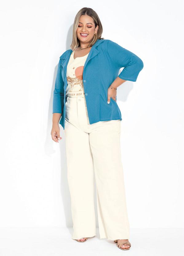 Marguerite - Blazer Azul com Mangas 3/4 Plus Size 3
