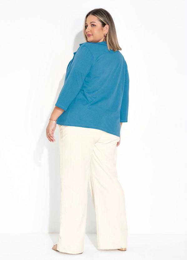 Marguerite - Blazer Azul com Mangas 3/4 Plus Size 4