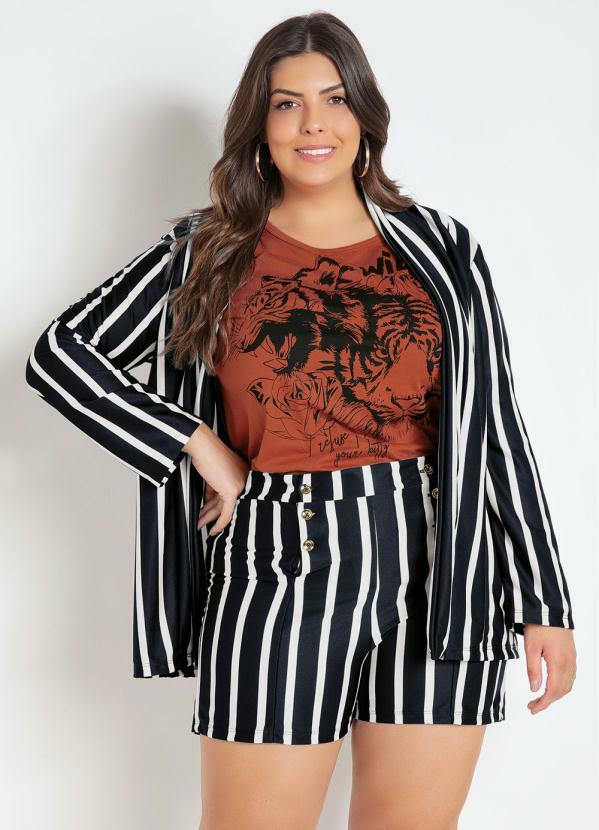 Marguerite - Blazer Listrado Plus Size sem Fechamento