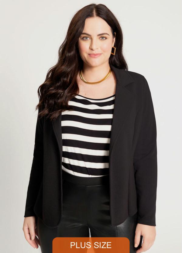 Lunender Mais Mulher - Blazer Manga Longa Malha Plus Size Preto