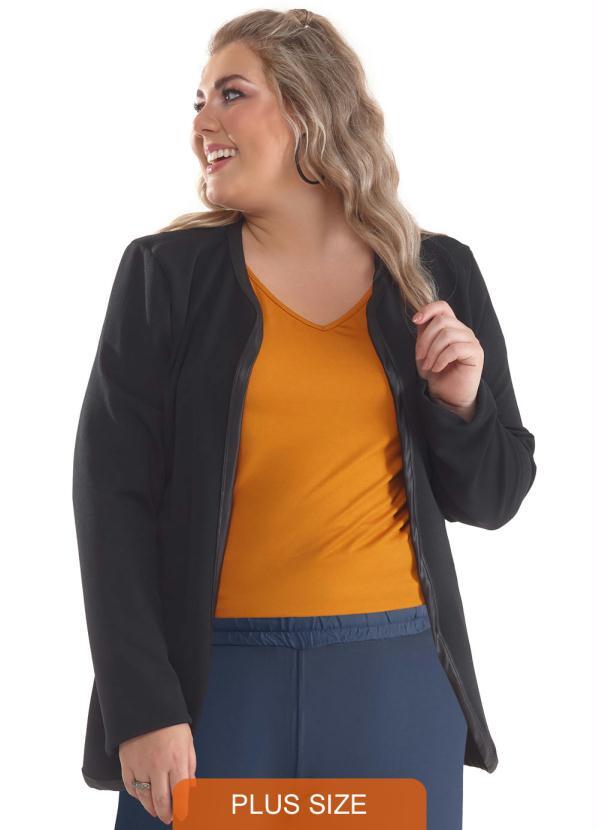 Lepoque - Blazer Plus Size Malha Crepe com Cirrê Preto