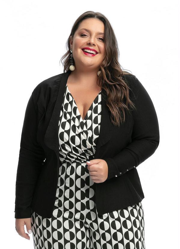 Mink - Blazer Plus Size Preto com Botões nos Punhos