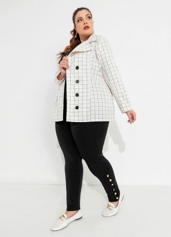 Outlet - Blazer Plus Size Xadrez Off White com Botões 3
