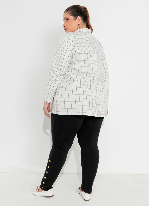 Outlet - Blazer Plus Size Xadrez Off White com Botões 4