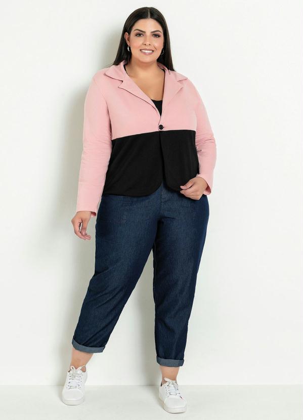 Marguerite - Blazer Rosê e Preto com Botão Plus Size 3