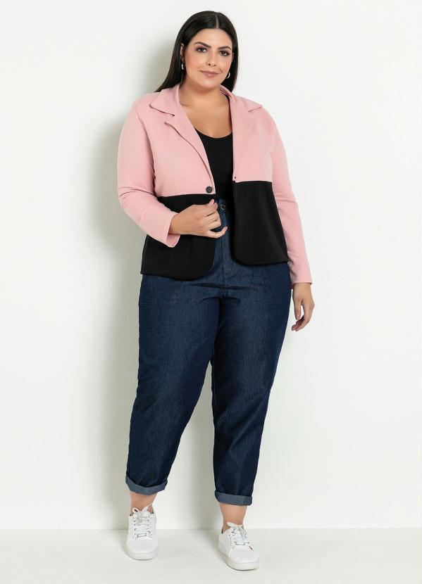 Marguerite - Blazer Rosê e Preto com Botão Plus Size 5