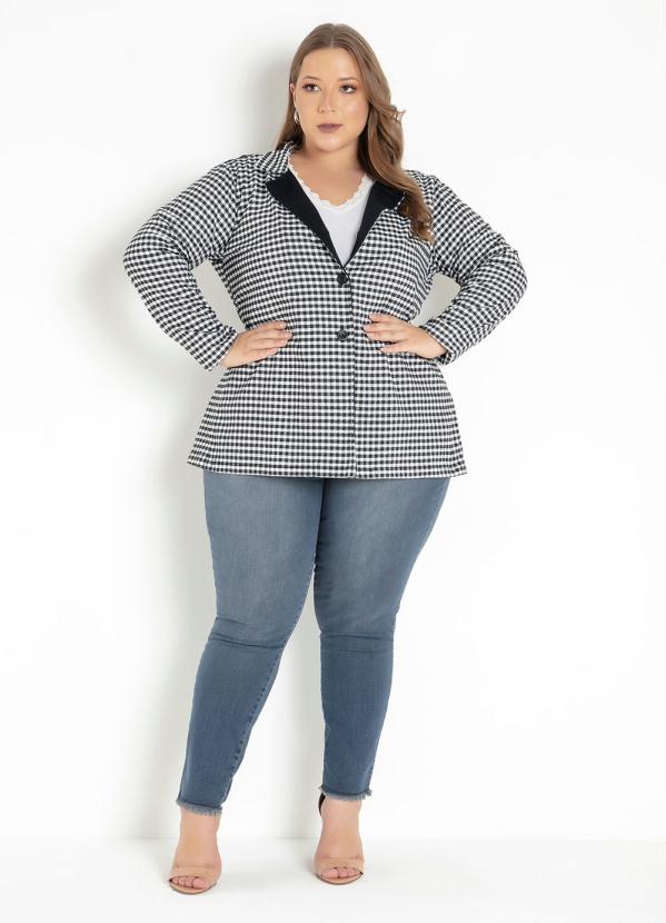 Marguerite - Blazer Xadrez e Preto com Botões Plus Size 5