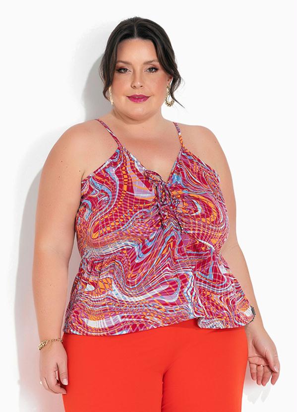 Marguerite - Blusa Abstrata Pink com Regulagem Plus Size 1
