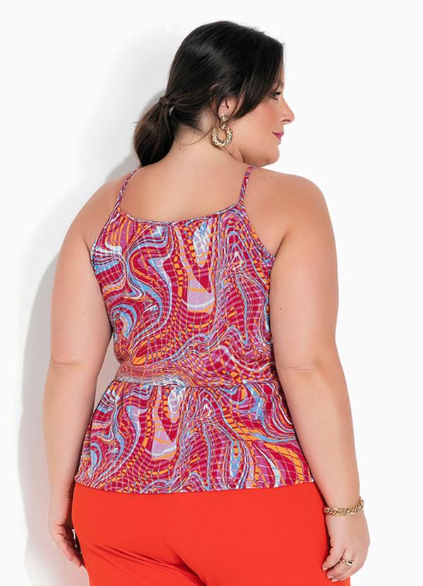 Marguerite - Blusa Abstrata Pink com Regulagem Plus Size 2