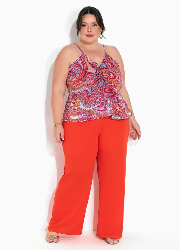 Marguerite - Blusa Abstrata Pink com Regulagem Plus Size 4