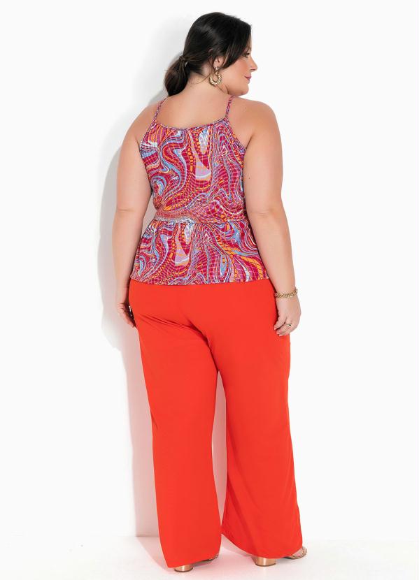 Marguerite - Blusa Abstrata Pink com Regulagem Plus Size 5