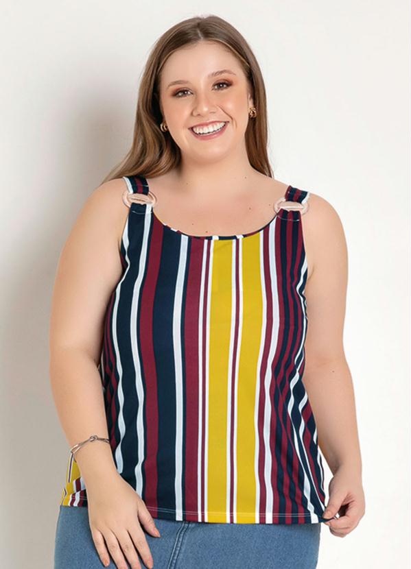 Blusa De Al As Com Argola Listrada Plus Size Marguerite