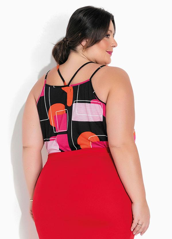 Marguerite - Blusa de Alças Geométrica Preta Plus Size 4