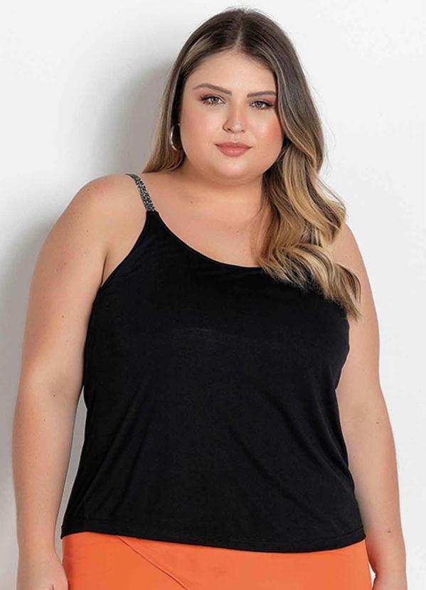 Marguerite - Blusa Preta com Alças Estampadas Plus Size 1