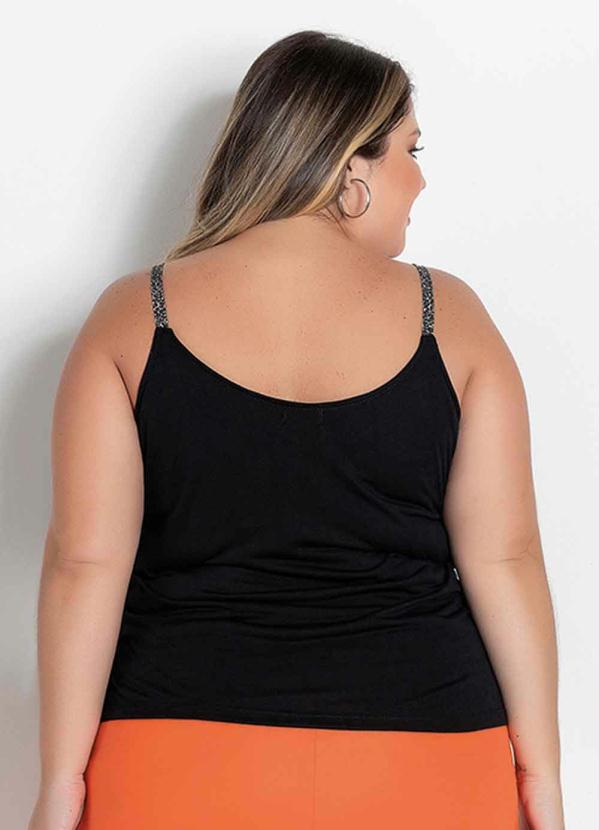 Marguerite - Blusa Preta com Alças Estampadas Plus Size 2