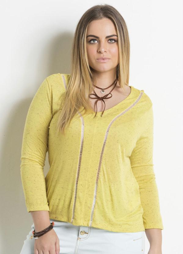 Quintess - Blusa Amarela Plus Size Detalhe Vazado Quintess