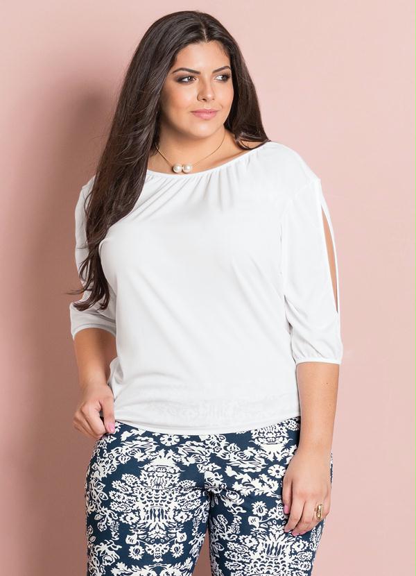 Marguerite - Blusa com Mangas Vazadas Branca Plus Size