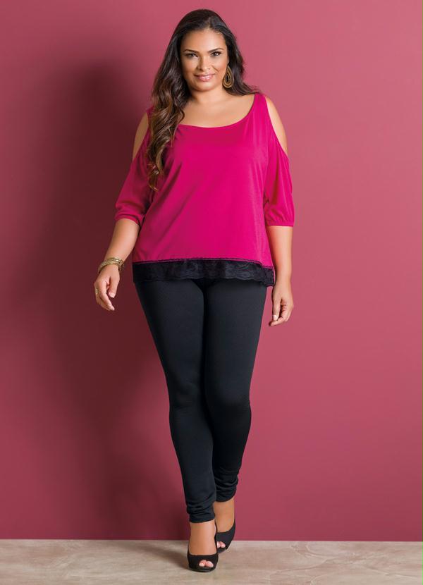 Marguerite - Blusa com Renda na Barra Pink e Preta Plus Size 3