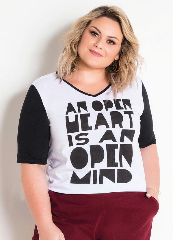 Marguerite - Blusa Mangas 3/4 Plus Size Branca e Preta