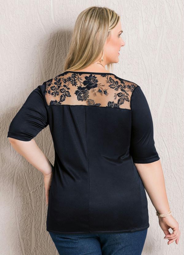 Marguerite - Blusa Preta com Renda Marguerite Plus Size 2