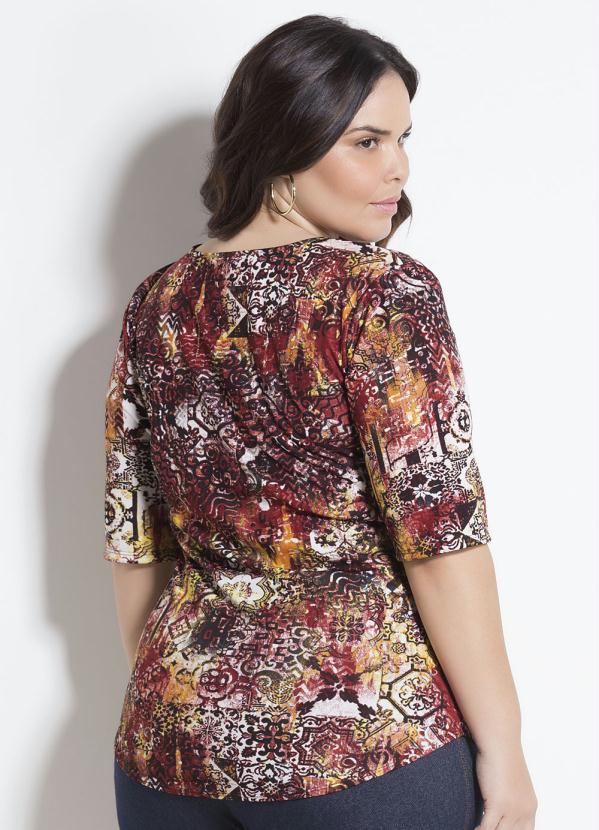Marguerite Blusa 3/4 Estampa Étnica Marguerite Plus Size
