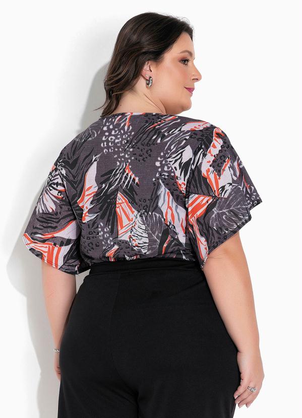 Marguerite - Blusa Animal Print Cinza com Mangas Plus Size 4