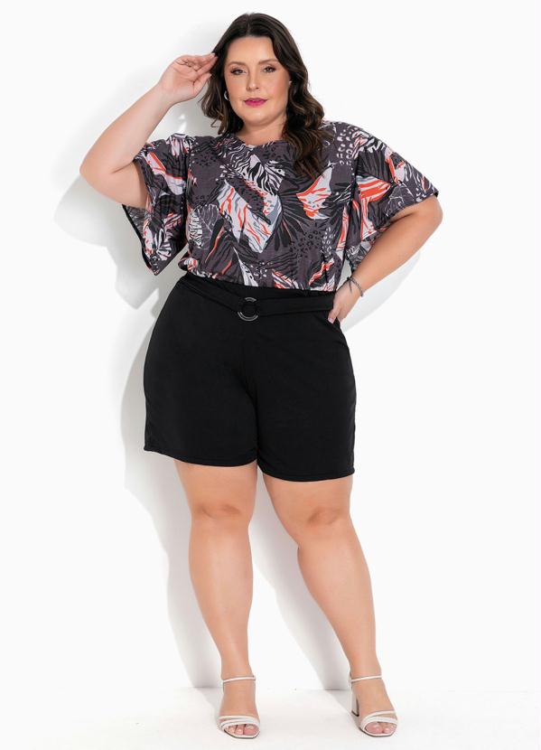 Marguerite - Blusa Animal Print Cinza com Mangas Plus Size 2