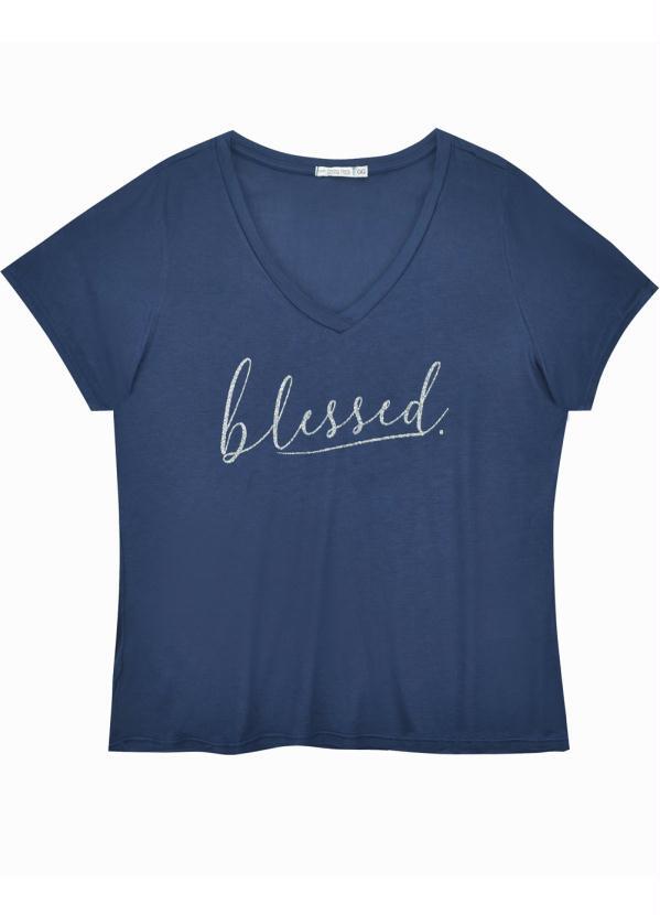 Donna Peck - Blusa Básica Estampa Blessed Marinho