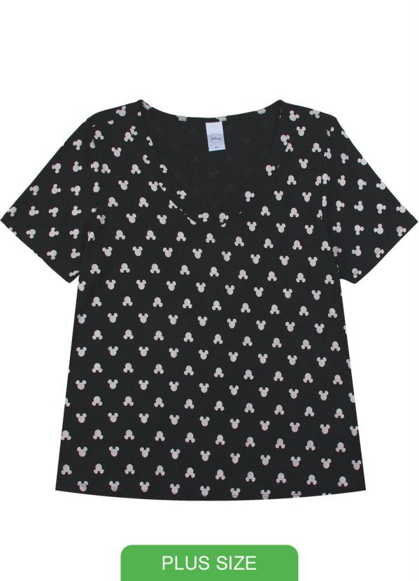 Blusa com Decote V e Estampa Mini Print Verde - Disney