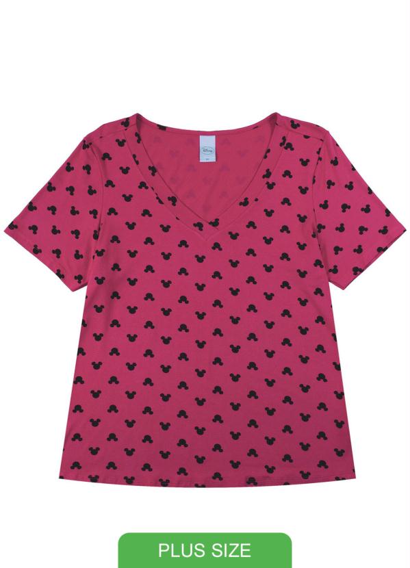 Blusa com Decote V e Estampa Mini Print Verde - Disney