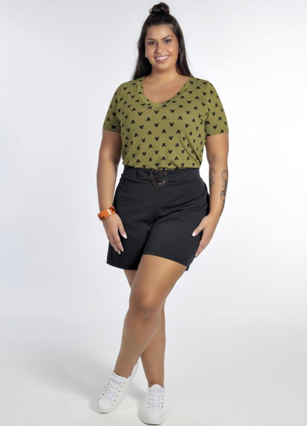 Blusa com Decote V e Estampa Mini Print Verde - Disney