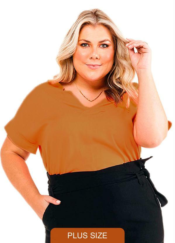 Lepoque - Blusa Decote V Viscose Sarjada Laranja