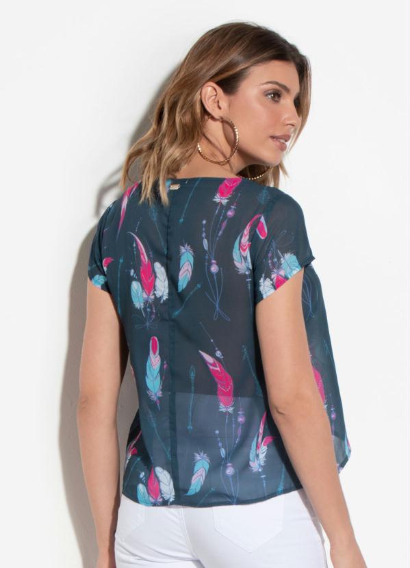 Quintess - Blusa Estampa Penas com Transparência Quintess 2