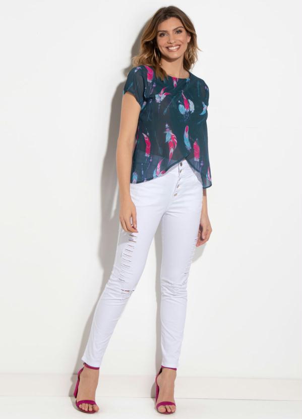 Quintess - Blusa Estampa Penas com Transparência Quintess 3