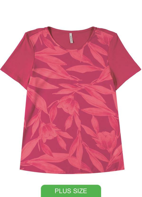 Habana - Blusa Feminina Manga Curta Estampada Rosa