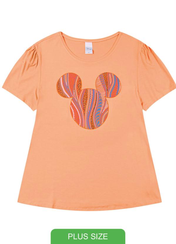 T-shirt Plus Size Aplicação de Strass Laranja