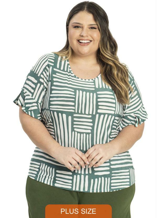 Rovitex Plus Size - Blusa Feminina Traços Verde