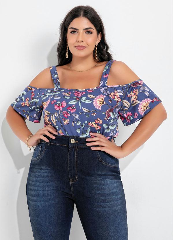 Marguerite - Blusa Floral com Alças Largas e Mangas Plus Size